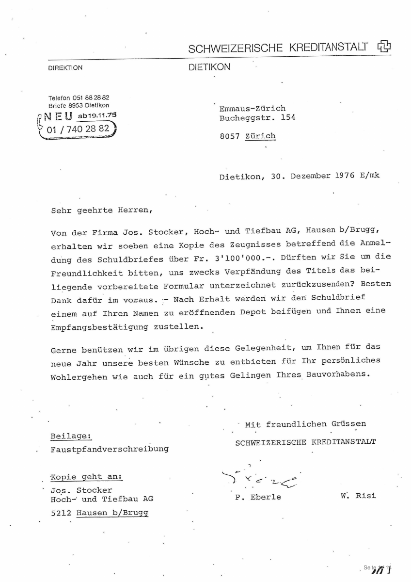 Erste Seite: Die Finanzierung des Neubaus