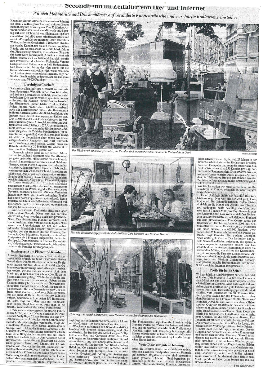 Erste Seite: Zeitungsreportage über Flohmärkte und Brockenhäuser im Wandel