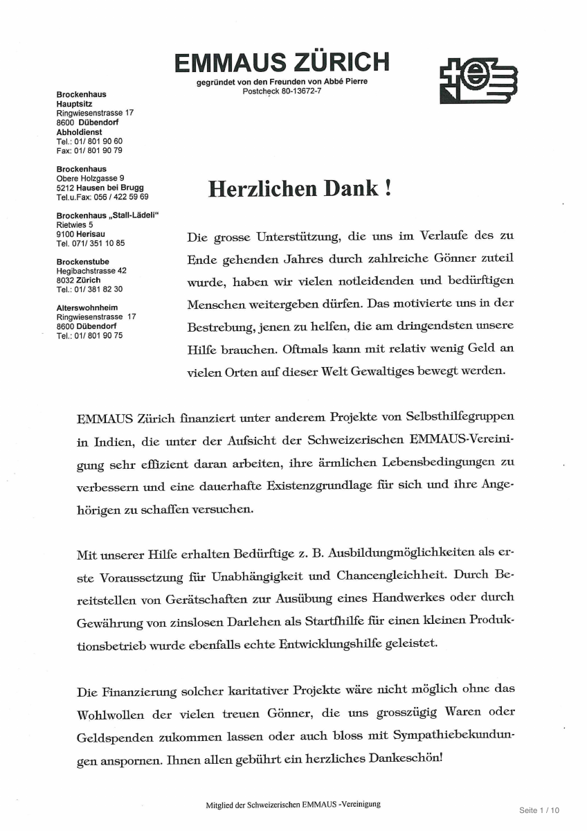 Erste Seite: Sammlung von Spender-Rundschreiben und Dankesbriefen